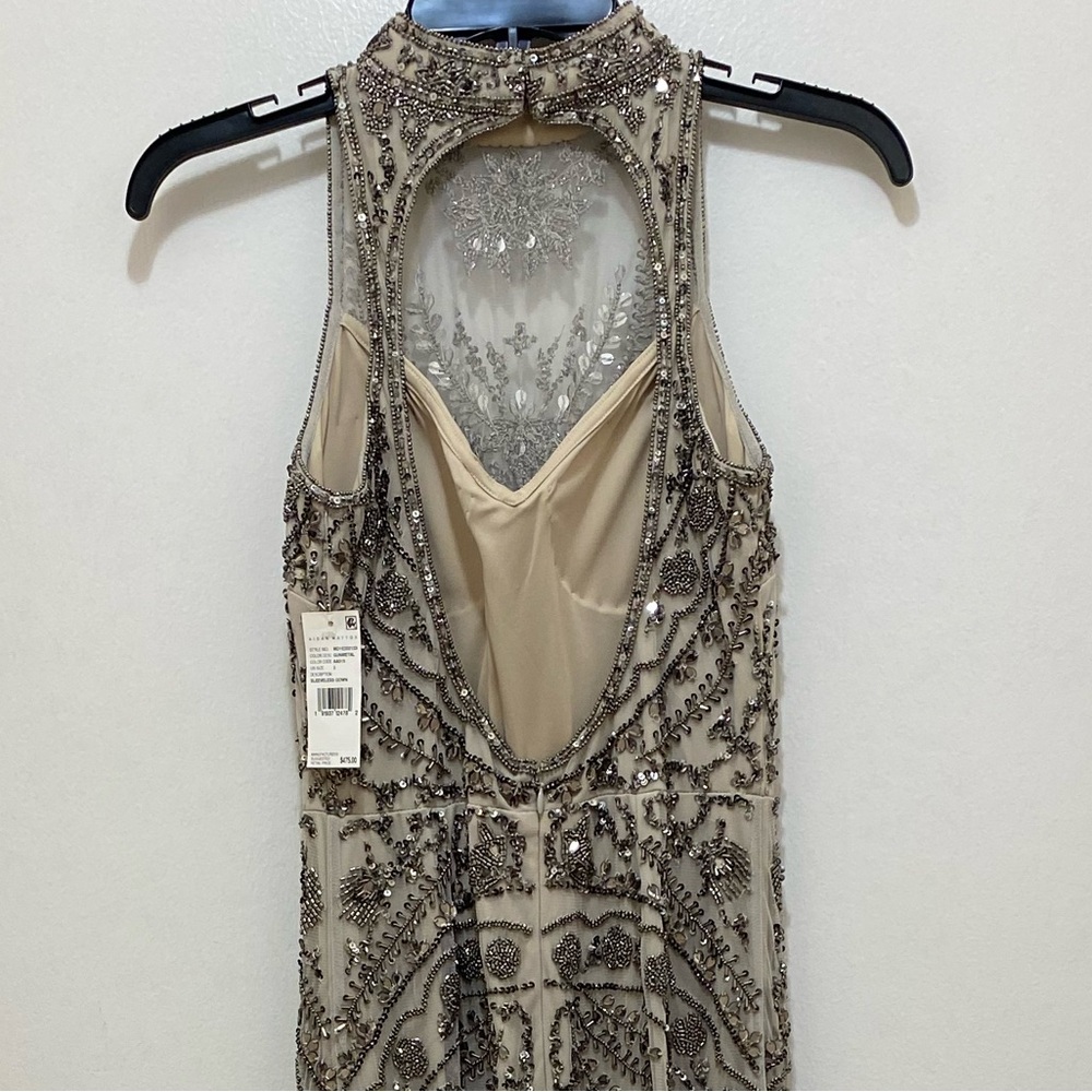 NWT Aidan Mattox Embellished Evening Dress Size 2 (Color Gun Metal) - Picture 14 of 16